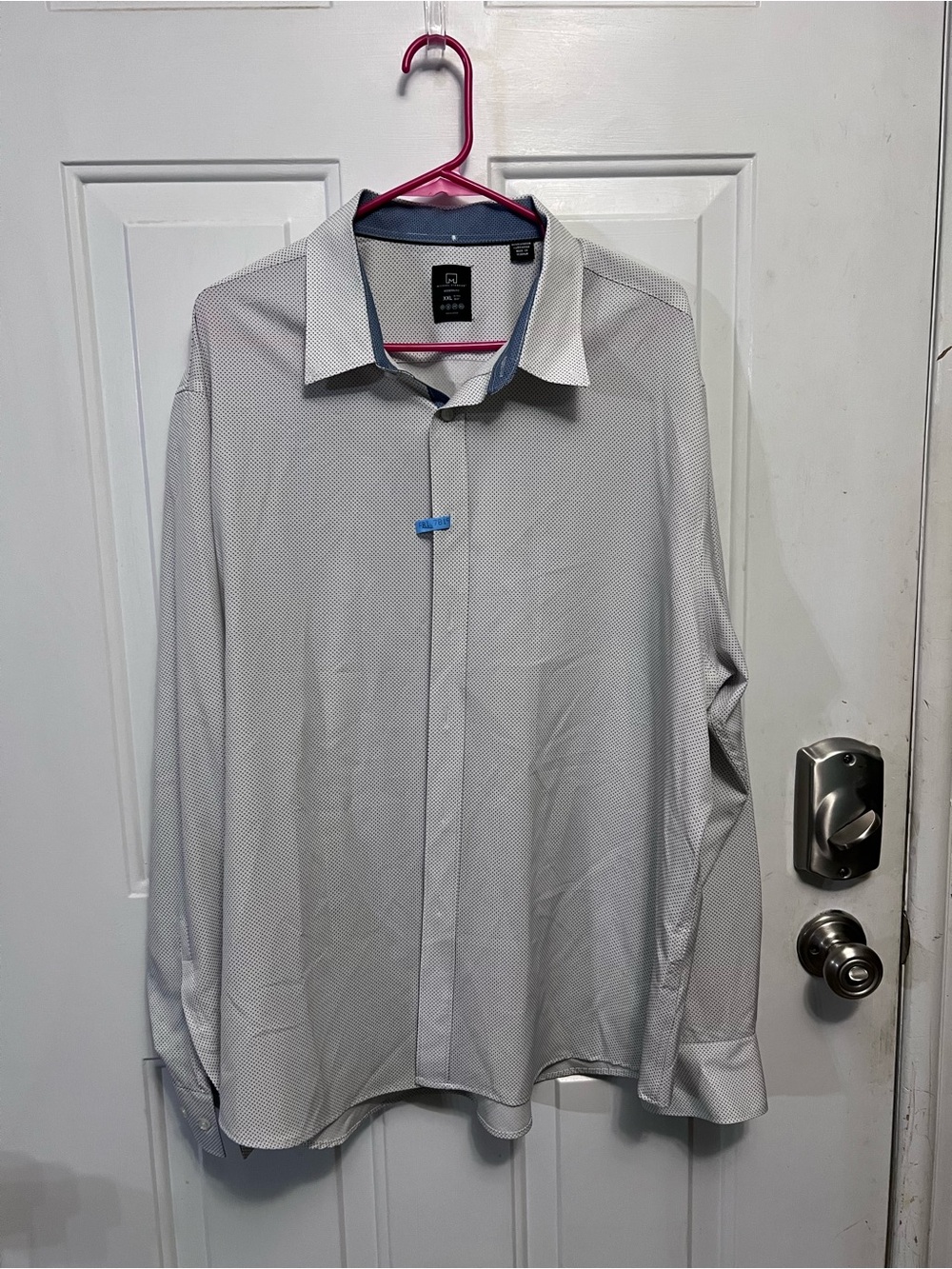Michael Strahan XXL Modern Fit Dress Shirt White Navy Micro Dot 100% Cotton